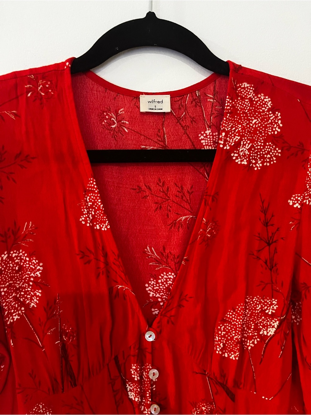 Aritzia Wilfred Red White Floral Gallery Button Front Midi Summer Dress sz Small - Picture 7 of 10